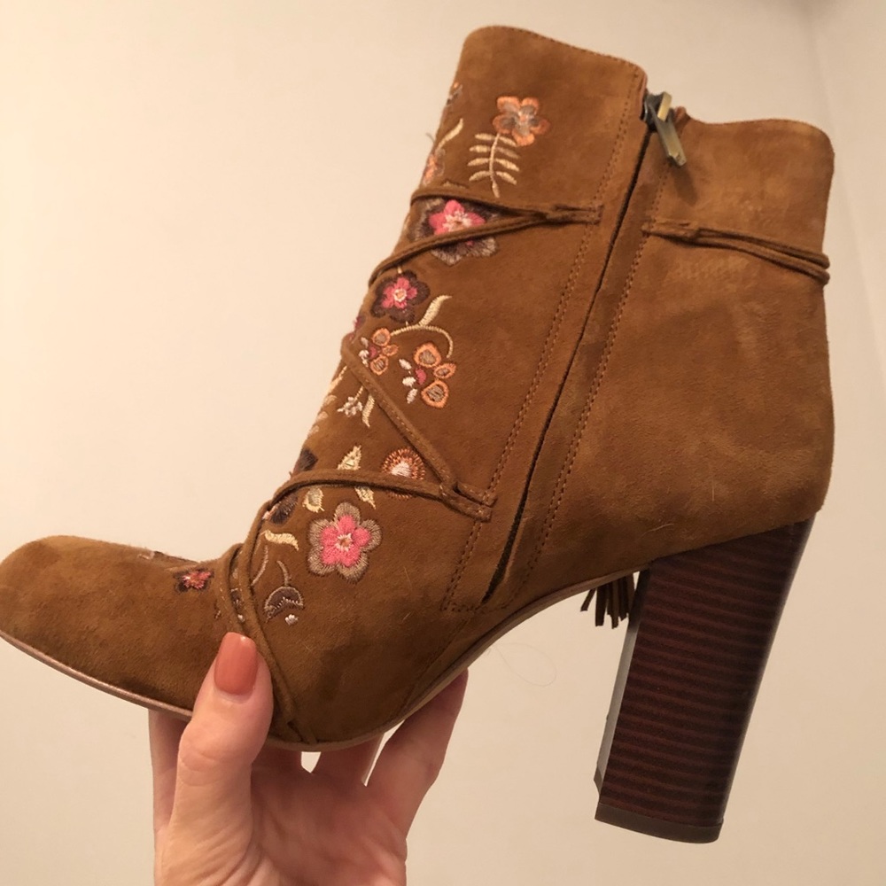 Sam Edelman Brown Suede + Floral Booties - Picture 3 of 5